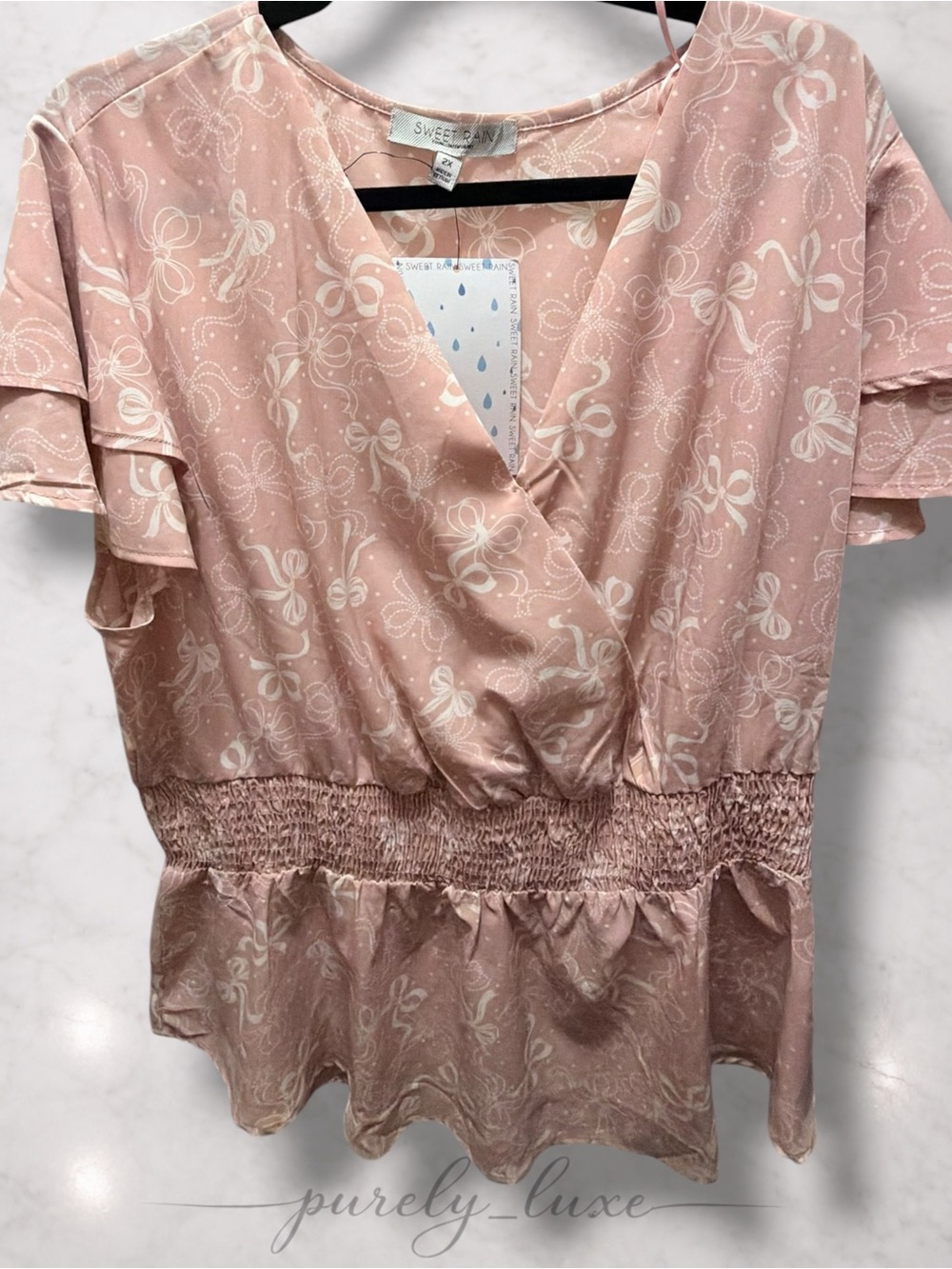 Sweet Rain Dusty Pink Floral Wrap-Style Peplum Blouse